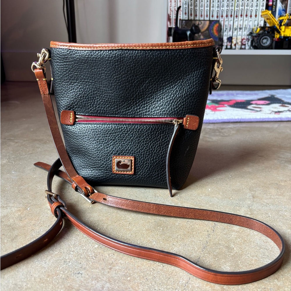 Dooney & Bourke Black Crossbody Bag with Brown Trim